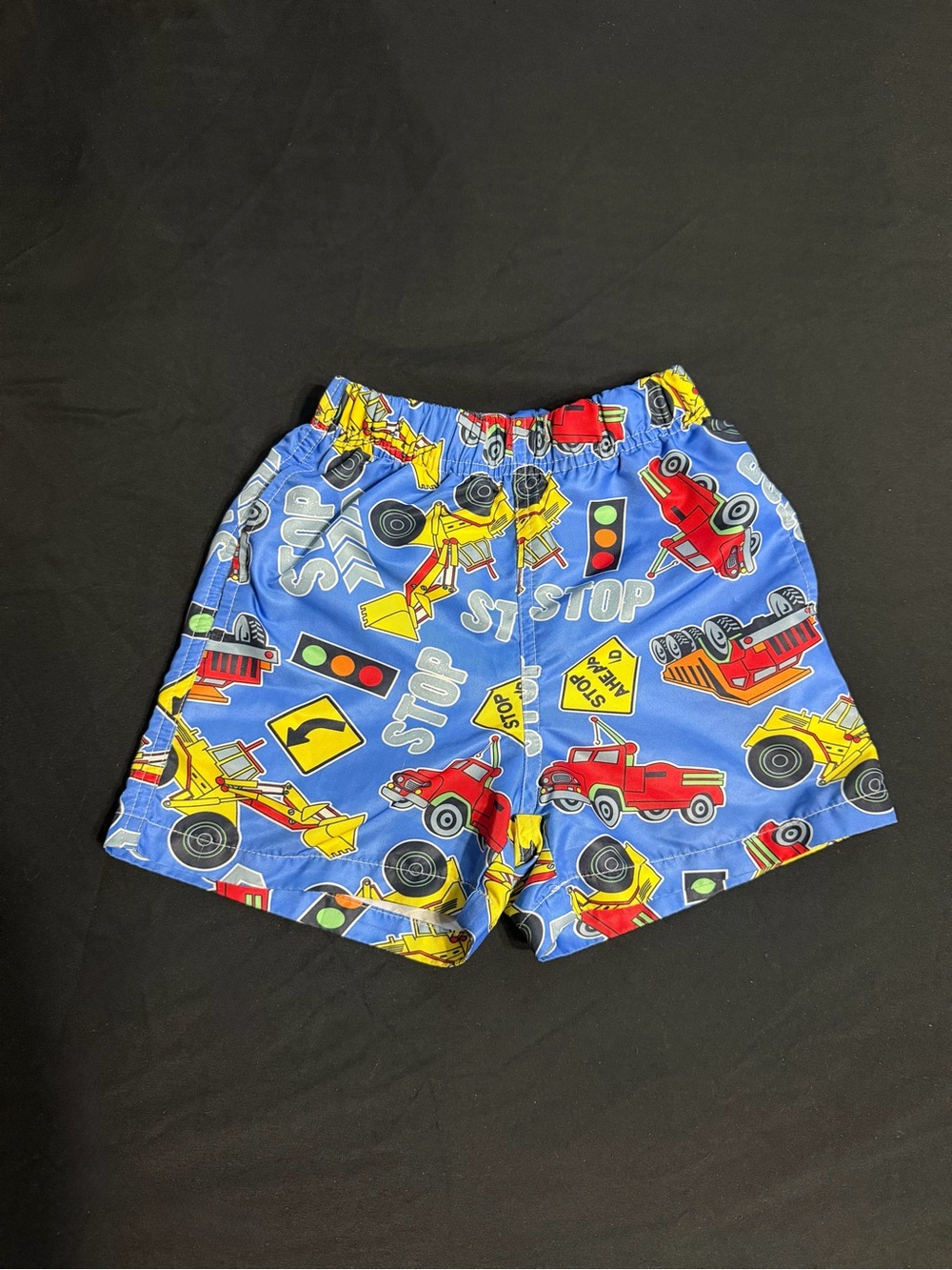 Kids Blue Construction & Car Print Swim Shorts
